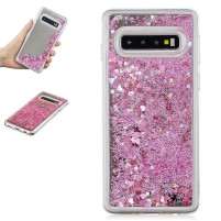 Луксозен силиконов гръб ТПУ FASHION с течност и розов брокат за Samsung Galaxy S10 Plus G975 прозрачен